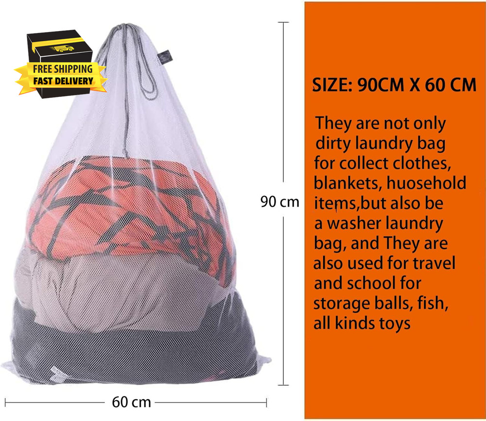 XL Large Mesh Laundry, Heavy Duty Big Hole Coarse Mesh Bag with Drawstring Strap