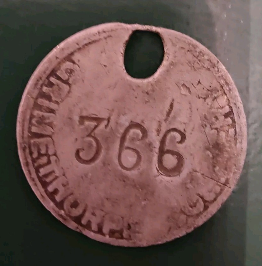 GRIMETHORPE Colliery Pit Check Tally - marked GRIMETHORPE COLLIERY 366