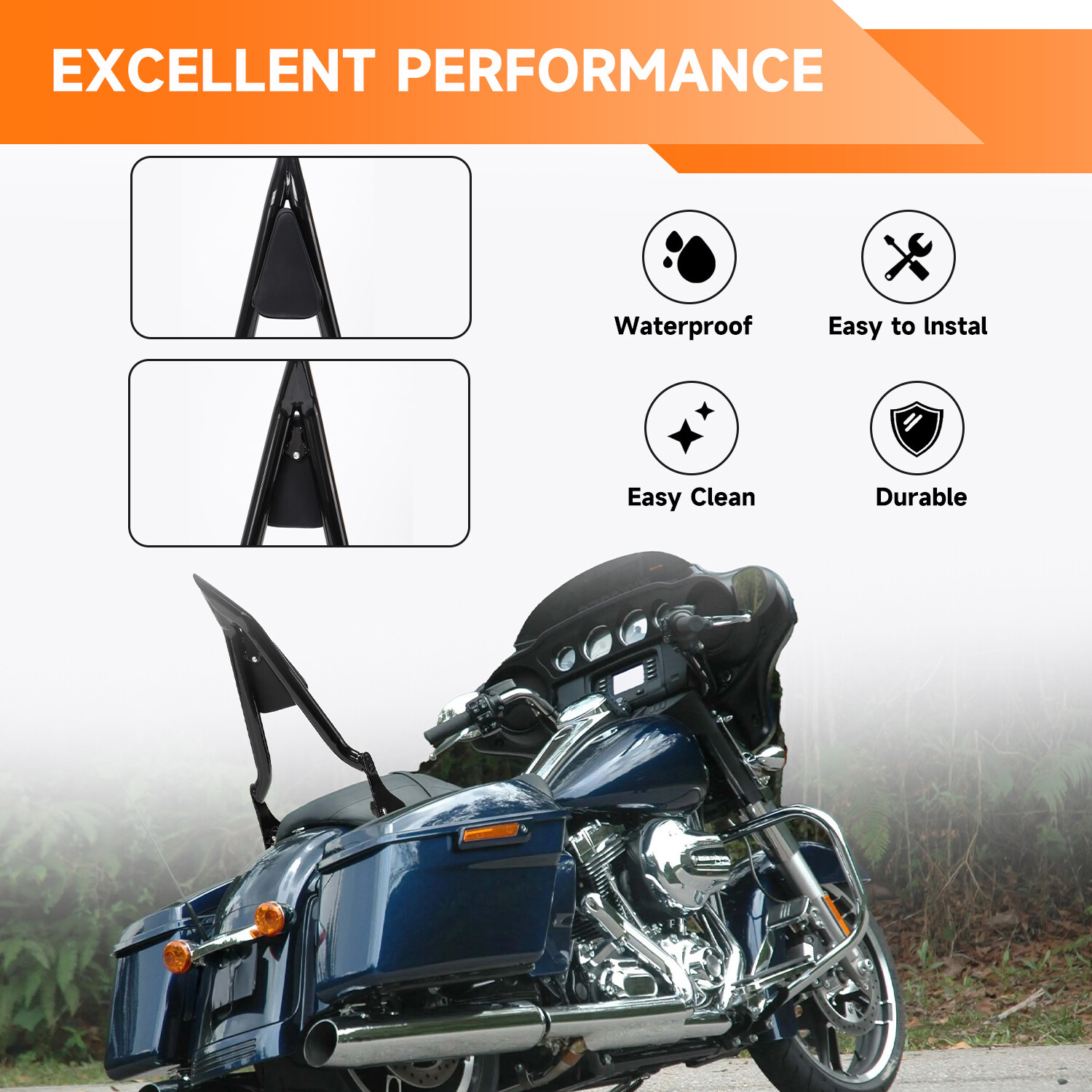 22" Passenger Backrest Sissy Bar For Harley Touring Road Street Glide 2009-2025