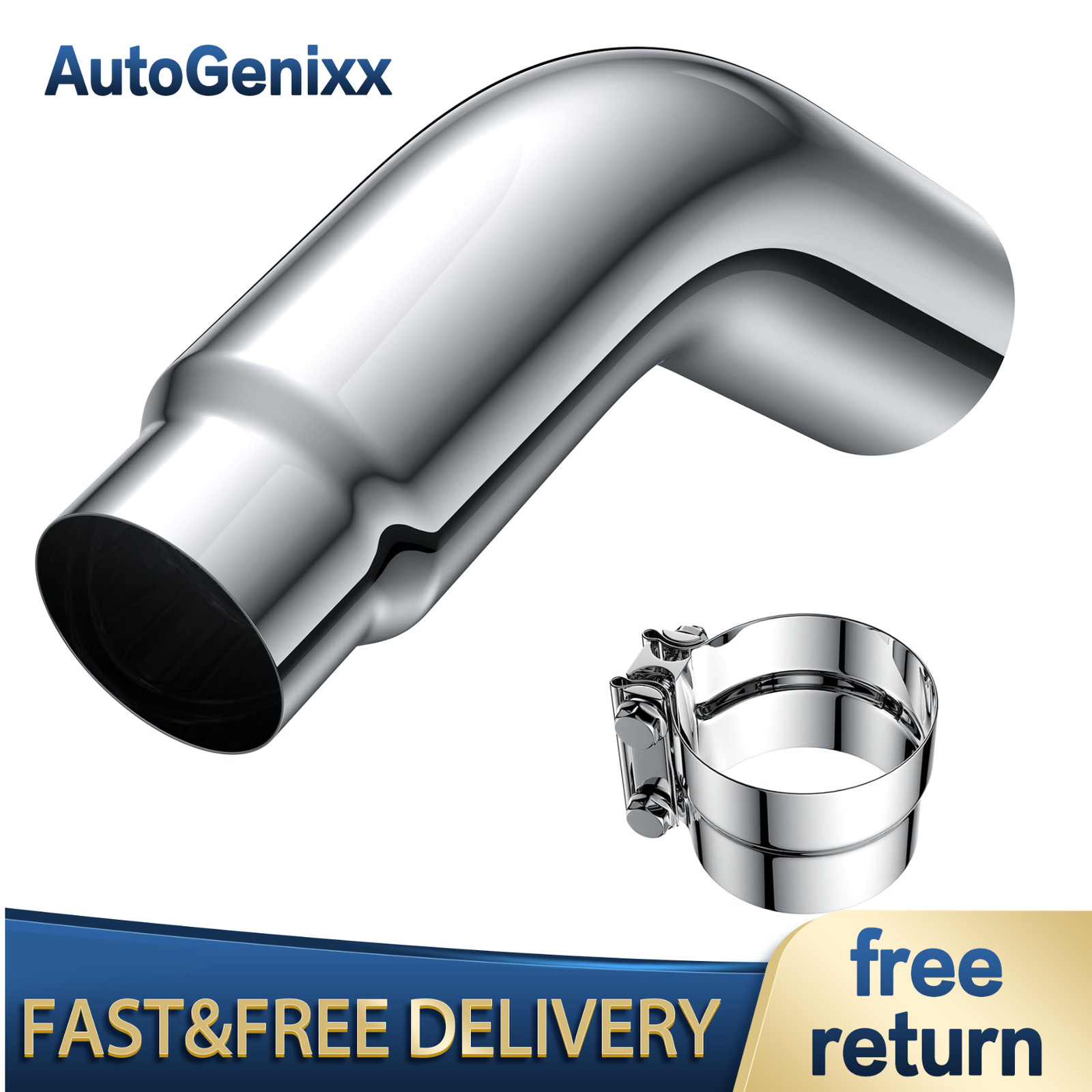 Diesel Exhaust Chrome Turndown Elbow Tip 4"-5" 4"-6" 5"-6" Inlet Outlet 23" Long