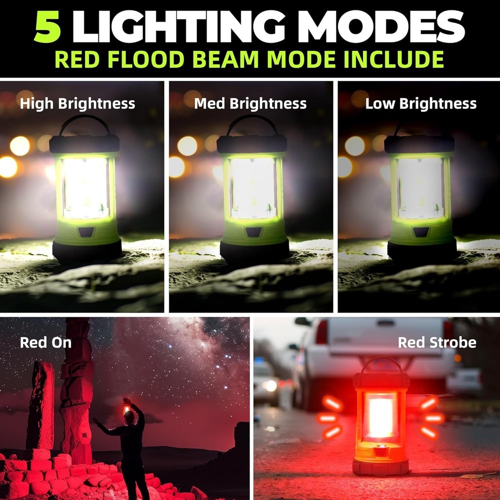 Rechargeable Camping Lantern, 3000LM 5 Light Modes Pale Green