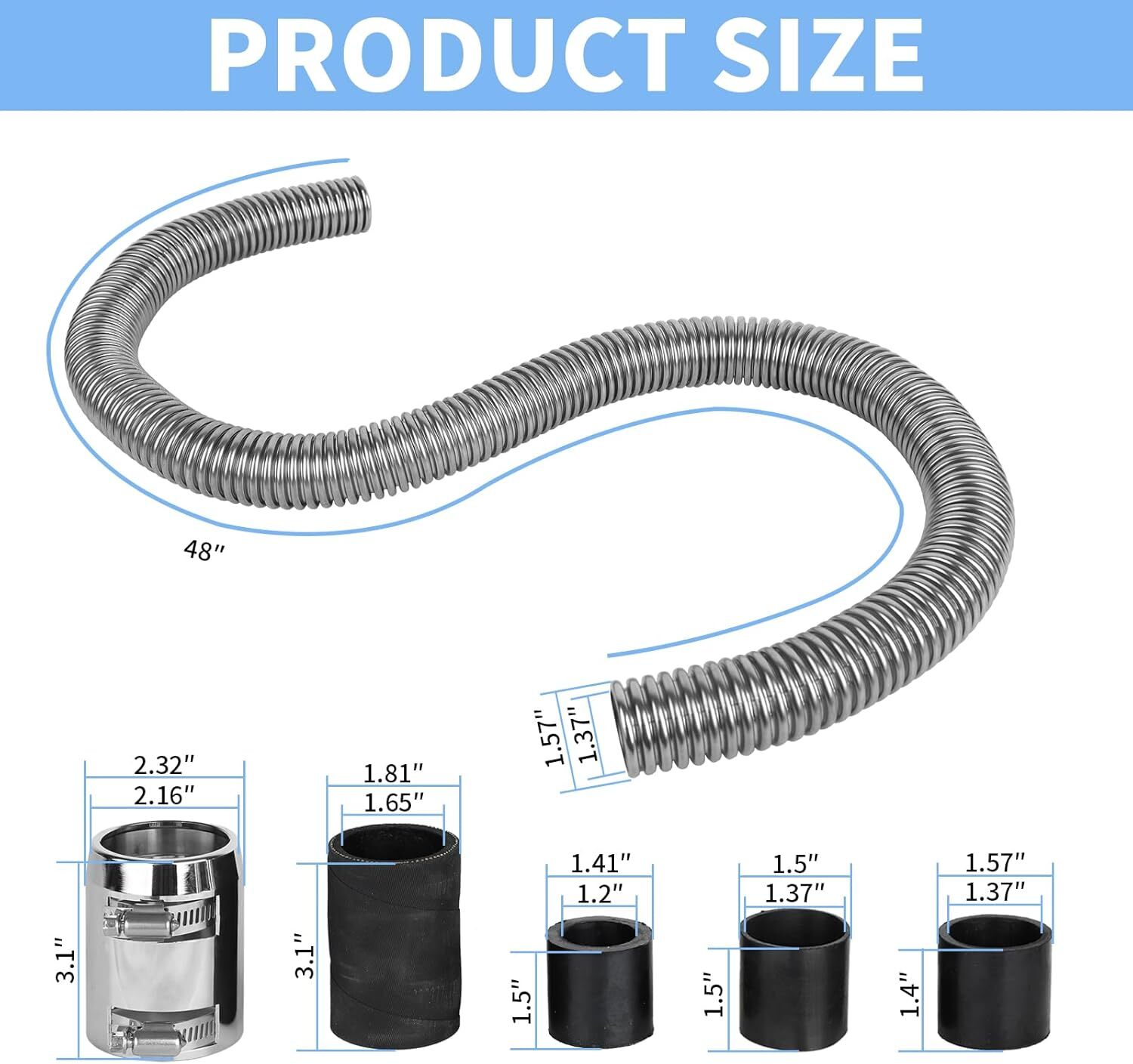 Universal 48" Stainless Steel Radiator Flexible Coolant Water Hose W/ Caps Kit