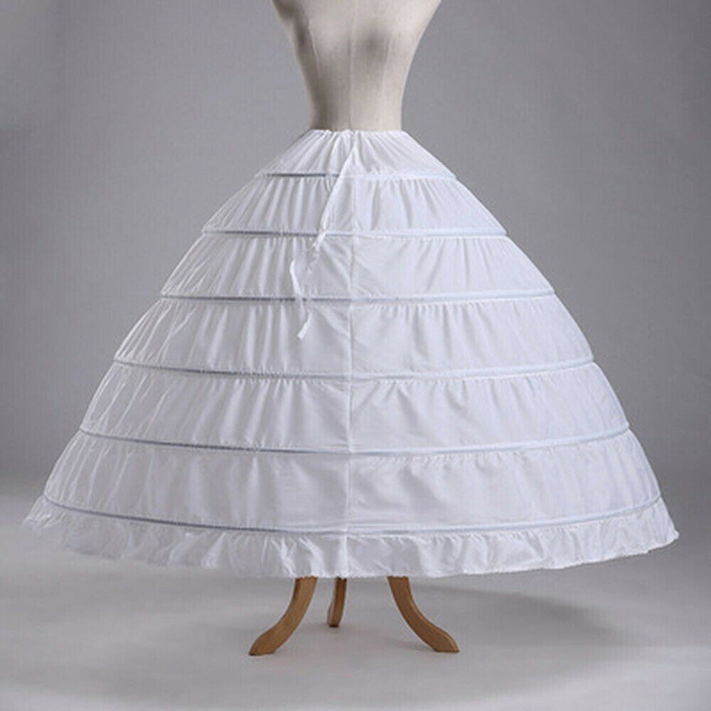 Women Crinoline Petticoat 6 Hoop Skirt White Ball Gown Underskirt for Bridal