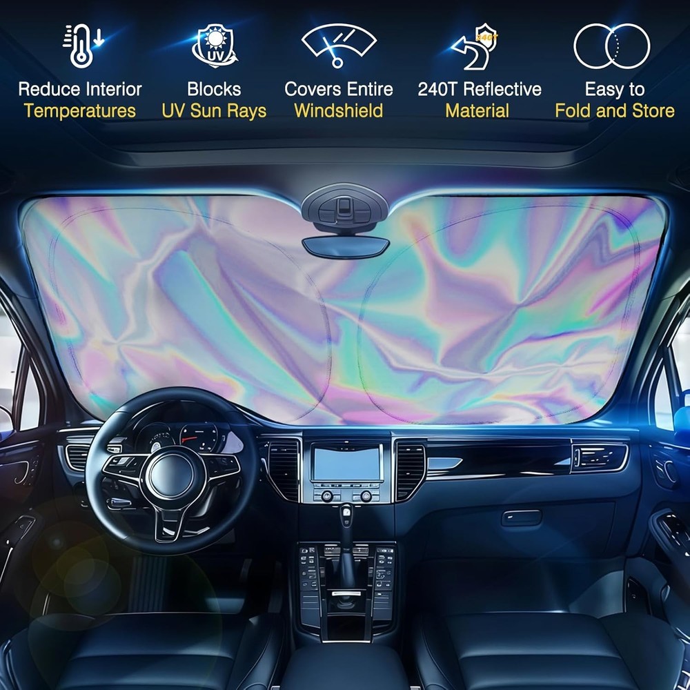 Iridescent Sun Shade for Car Windshield, Foldable Universal Car Windshield UV