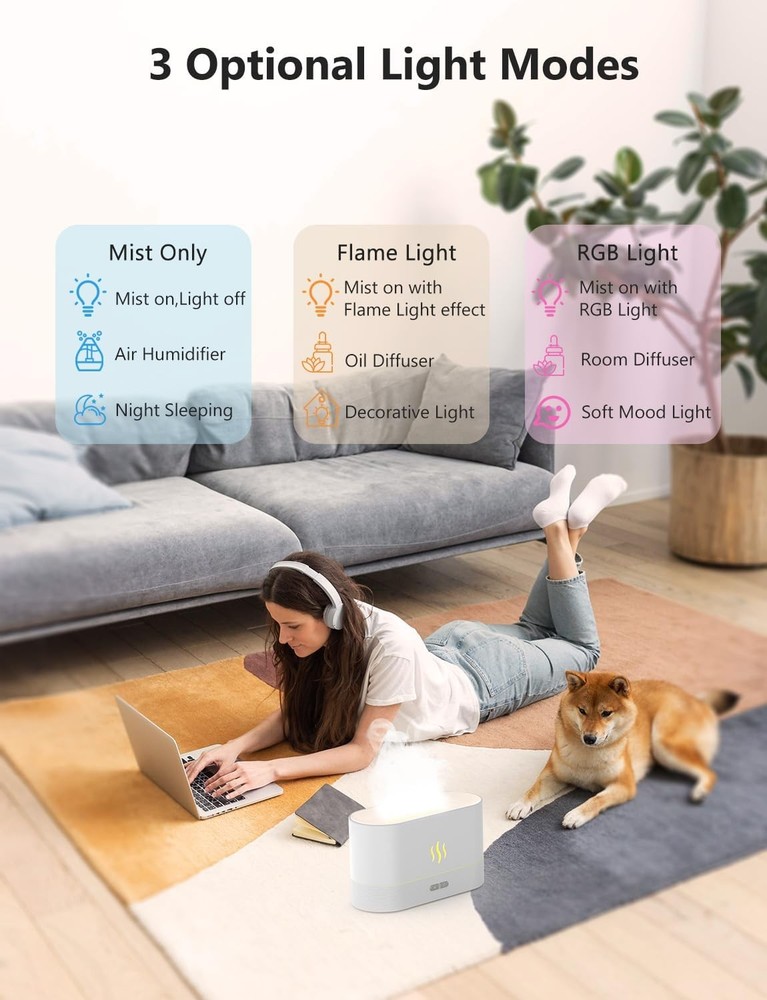Essential Oil Diffuser, Air Humidifier with Flame Led Light - 7 Colors, 180mL Ca