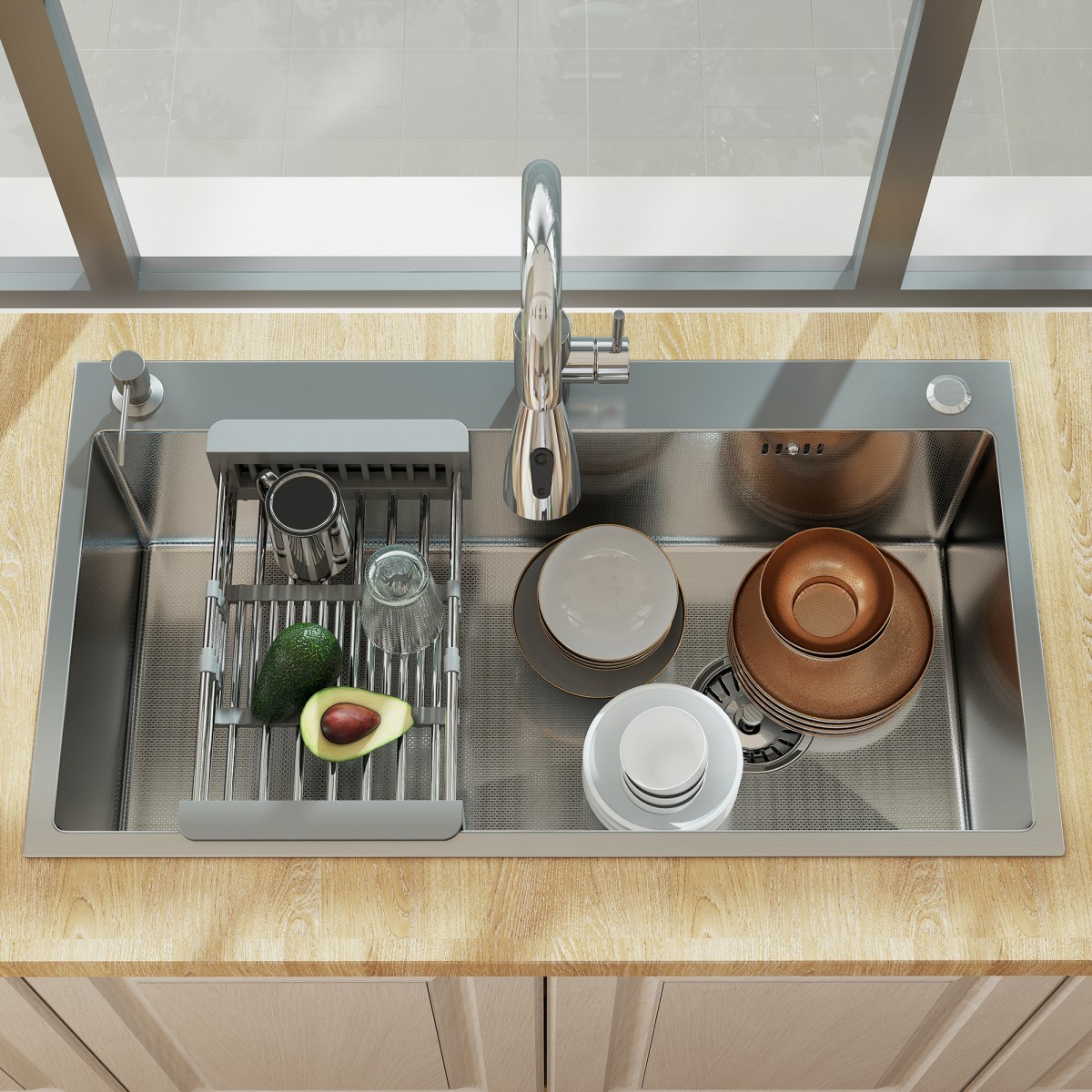 28"/30"/32" Drop In Single Bowl Kitchen Sink Stainless Steel Single Bowl Faucet