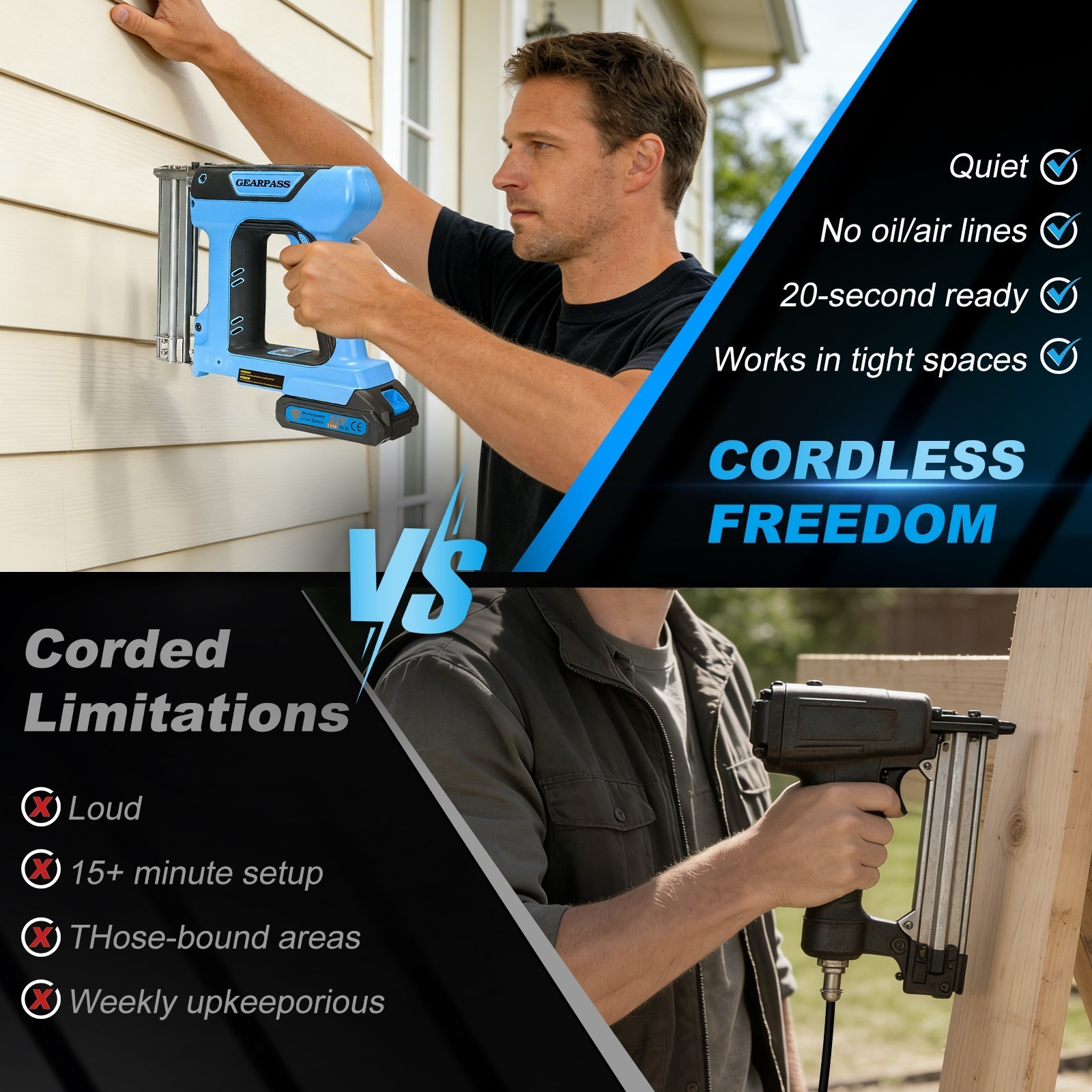 21V 2 in 1 Cordless Nail Gun Brad Nailer with 18 GA w/ Charger & 2 Batteries