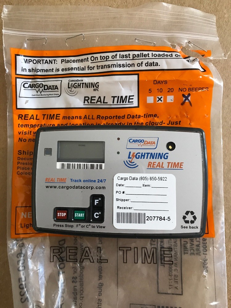 Cargo Data Lightning Real Time Temperature Sensor Device  10 Day No Beep