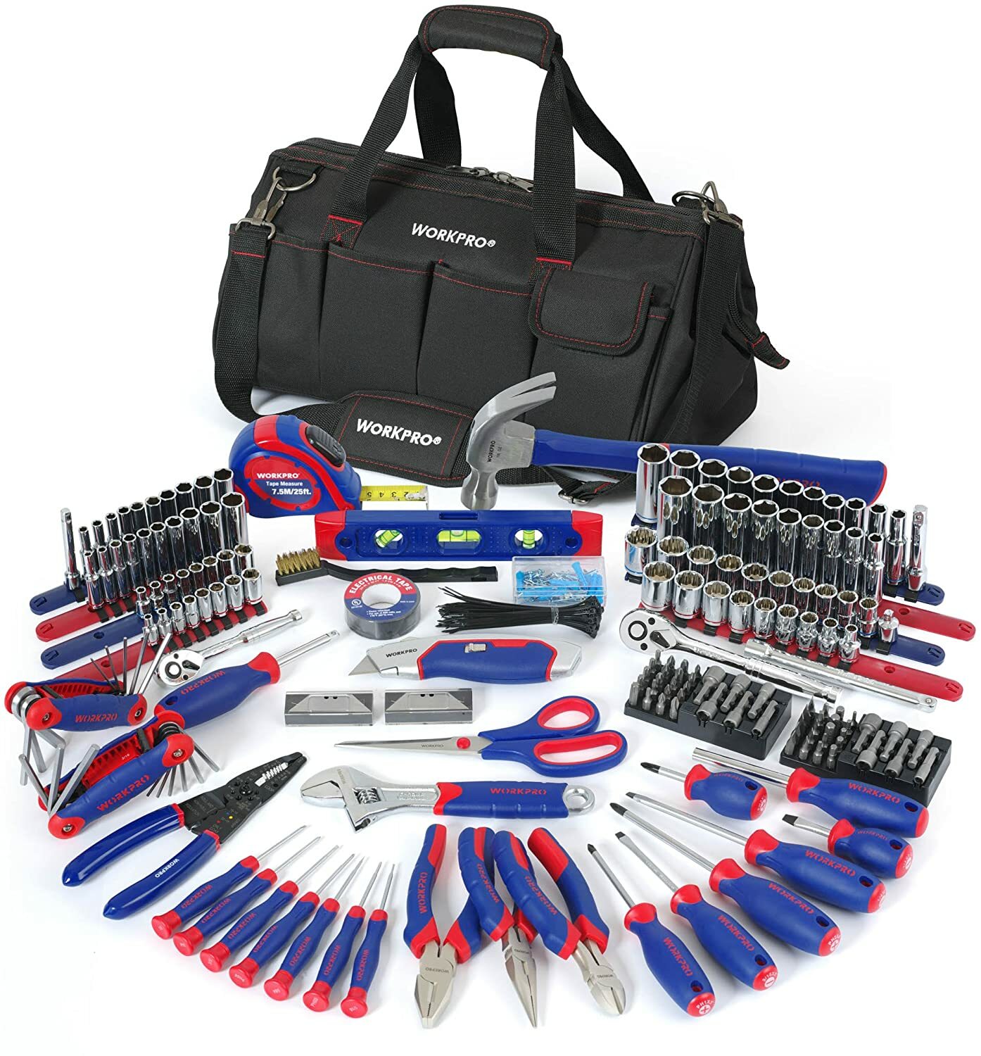 WORKPRO 322PCS Mechanics Tool Sets Kit 6-Point Socket Ratchet Repair Tool W/ Bag