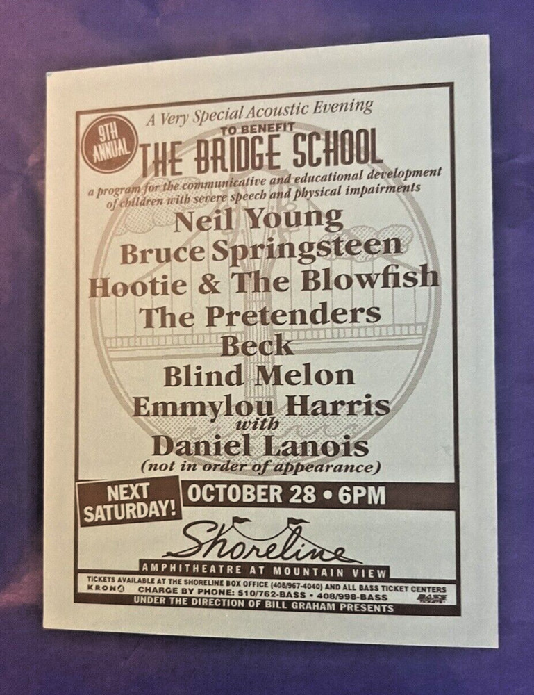 9th Bridge School Benefit - Handbill Progam Neil Young Springsteen 1995