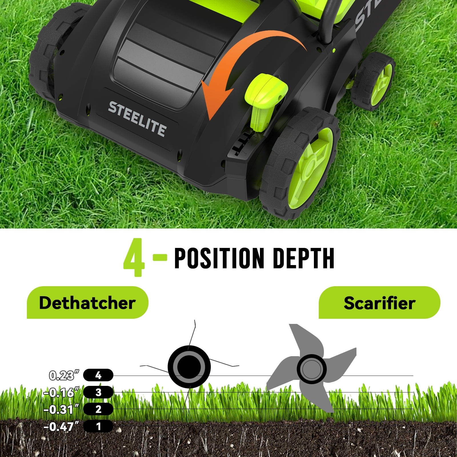 Steelite 2-in-1 Electric Lawn Dethatcher and Scarifier, 13in, 12-Amp for Garden