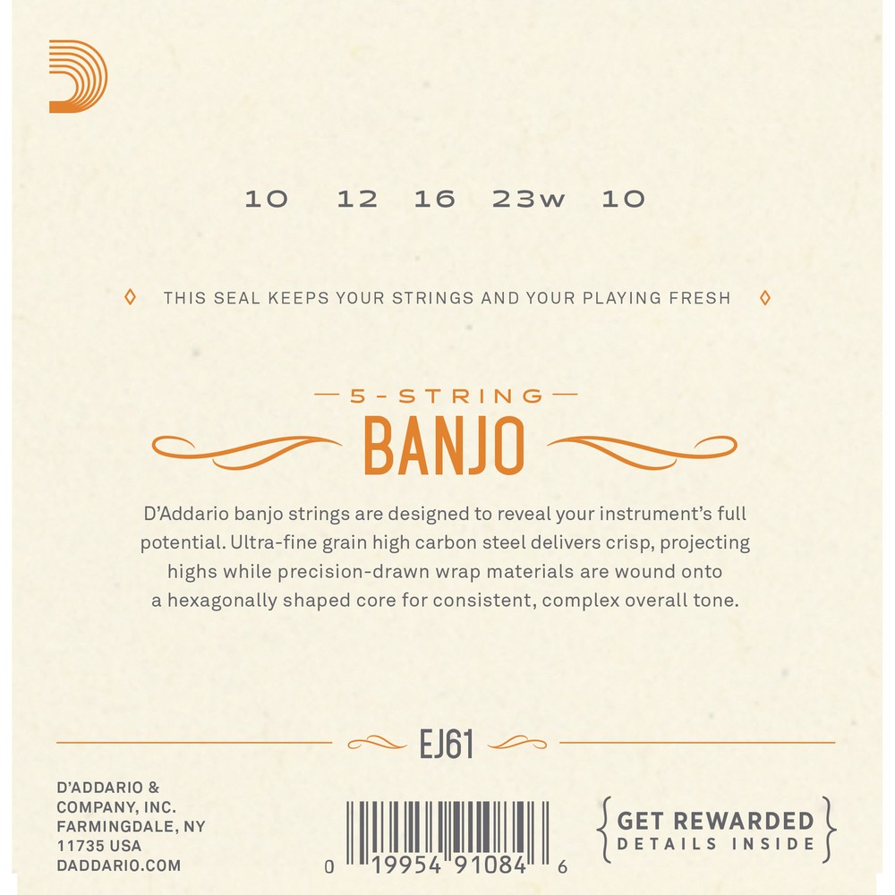 10 Sets D'Addario EJ61 5 String Banjo Strings Nickel Wound Medium Gauge USA Made