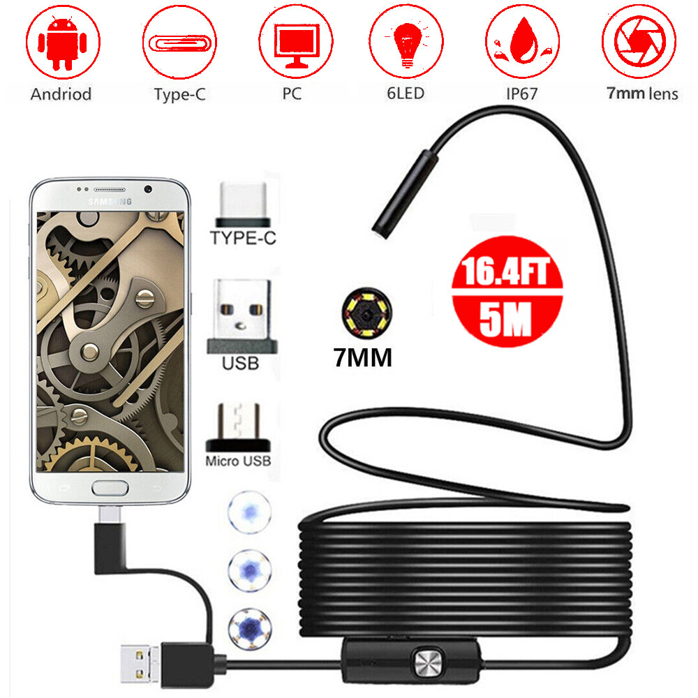 3 in 1 Borescope Endoscope Inspection Scope Camera For Android PC MAC Waterproof