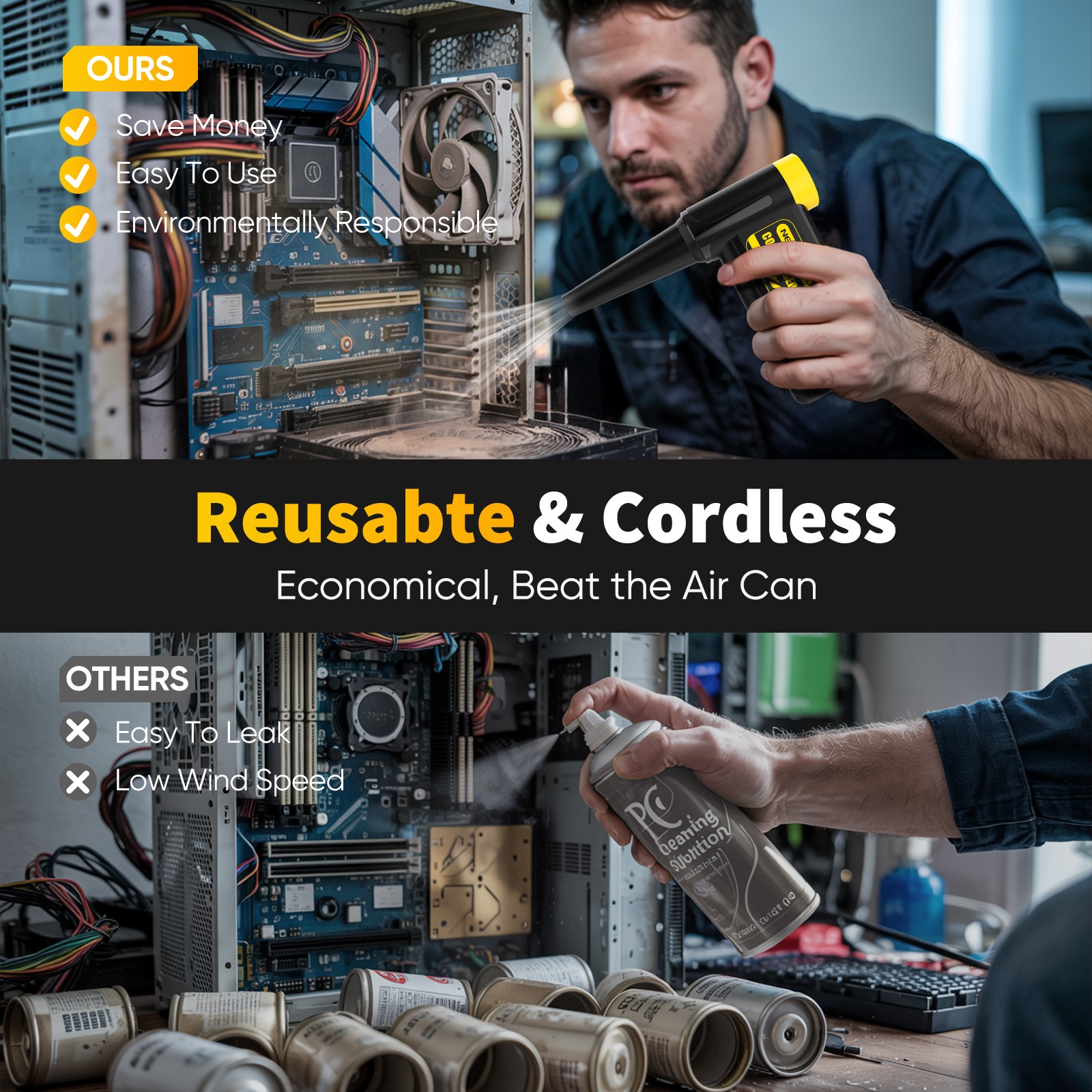 240,000 RPM Cordless Air Duster Rechargeable Air Blower for PC & Car Cleaning US