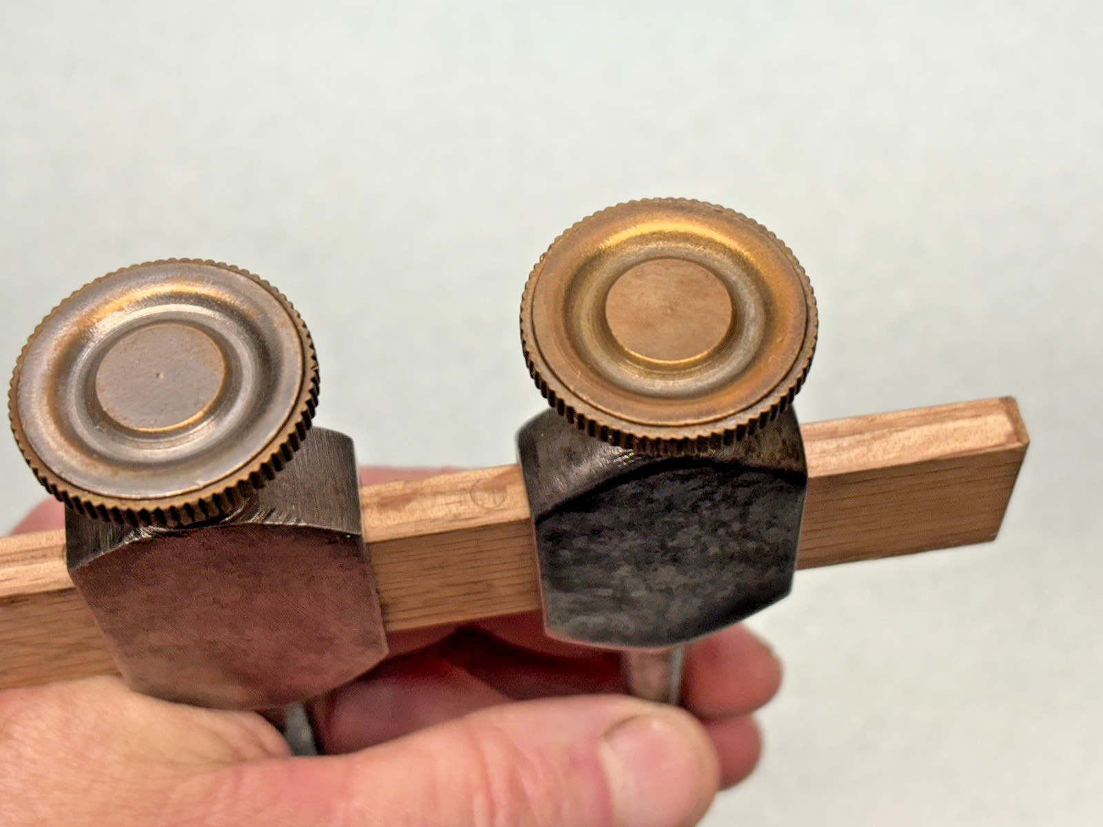 Pair Of Vintage 5 1/2" Trammel Points Unmarked Steel Points hand made NICE brass