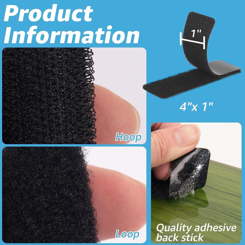 Art3d 16 Sets Hook and Loop Tape Sticky Back,1 in.x 4 in. Double-Sided Command A