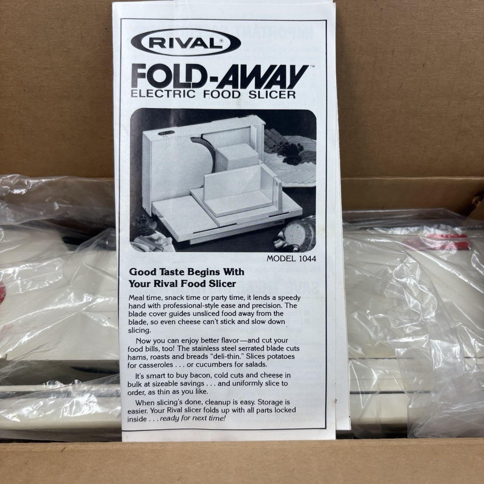 Rival 1044 Delicatessen Fold-Away Electric Food Slicer-Sliding Tray