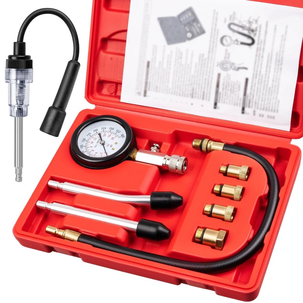 9pcs Petrol Engine Cylinder Compression Tester Kit Include Spark Plug...