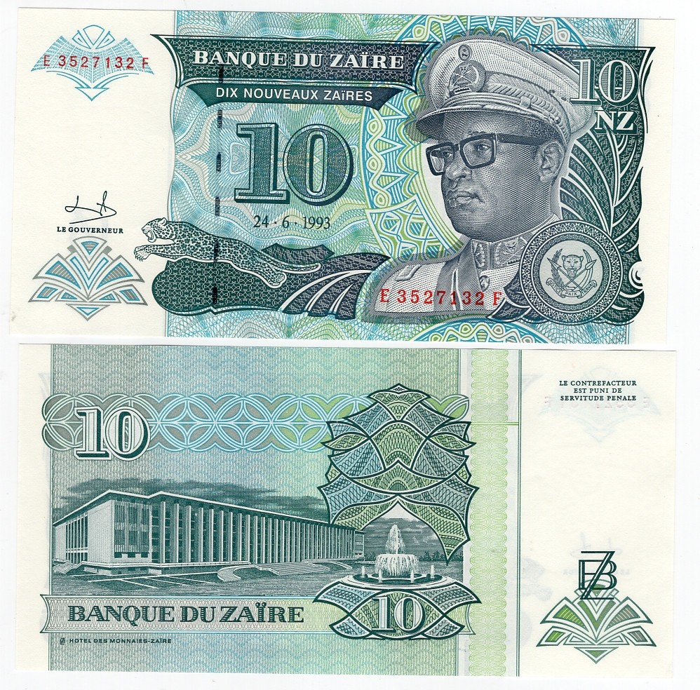 ZAIRE   P55  , 10 NZ  , 1993 , UNC