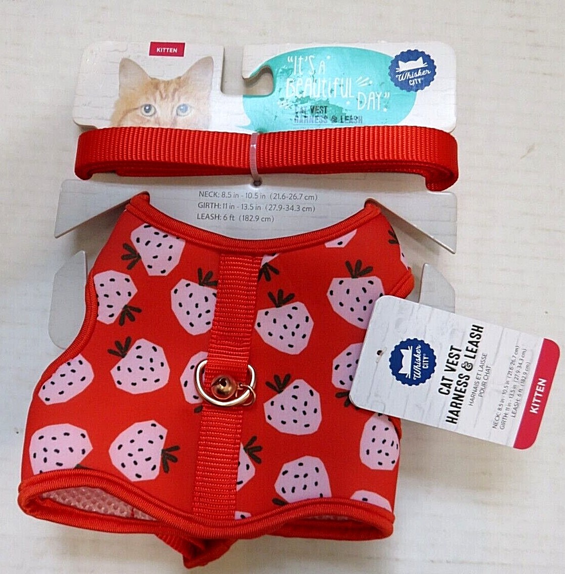 Whisker City Cat Vest Harness & Leash KITTEN Stripe, Strawberry or Bling New