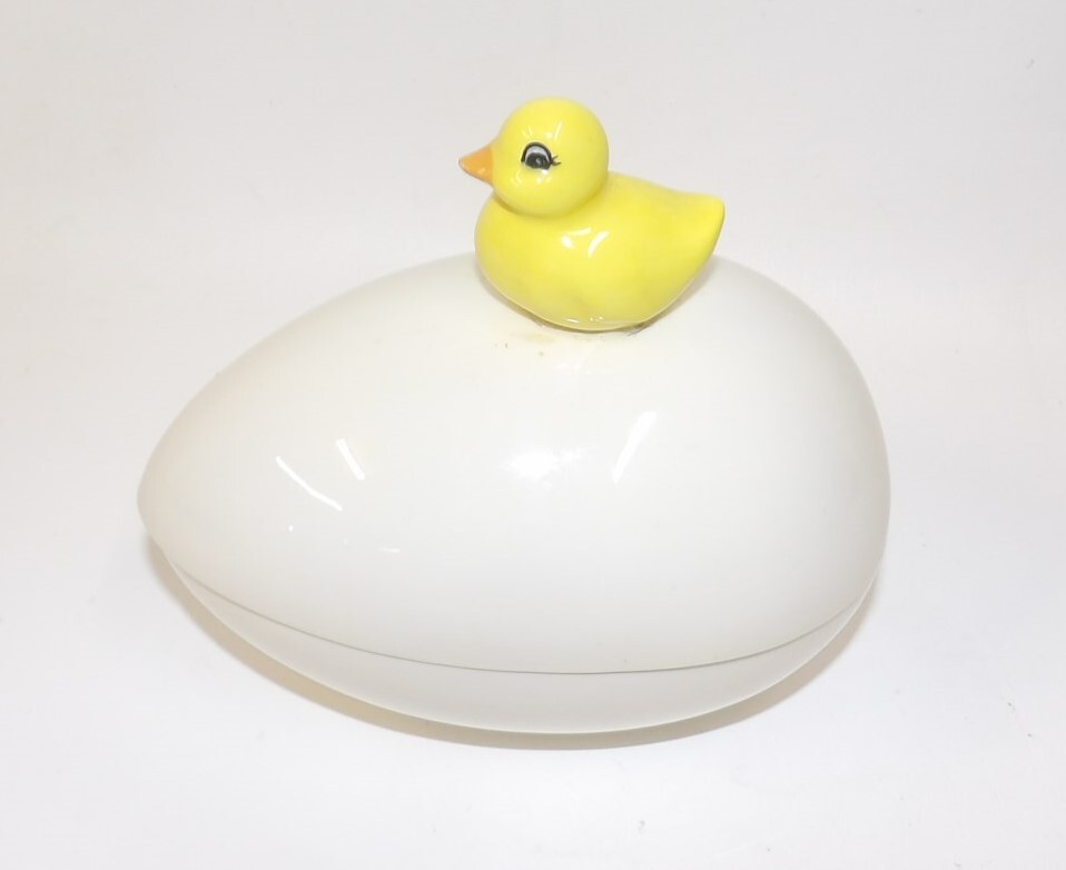 Yellow Easter Duckling on Lidded Egg Candy Container