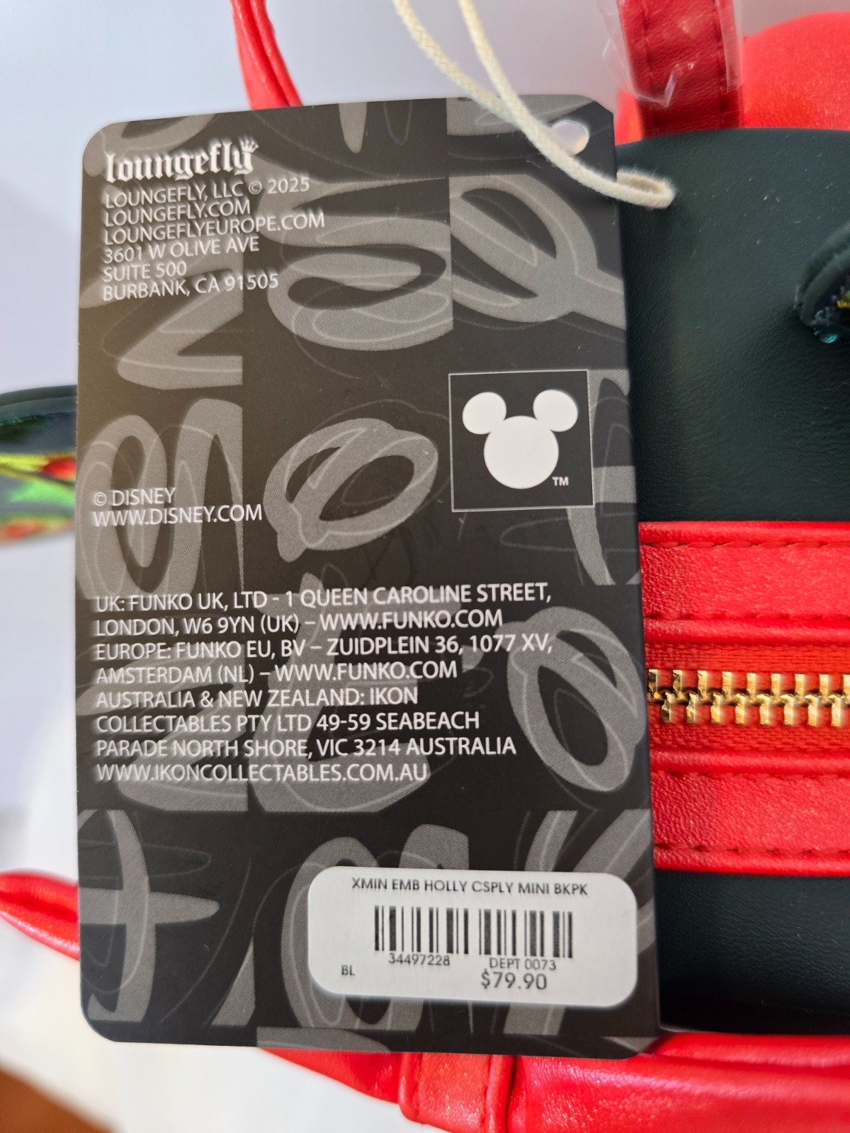 Loungefly Disney Minnie Mouse Holiday Holly Ears Mini Backpack- Mistletoe