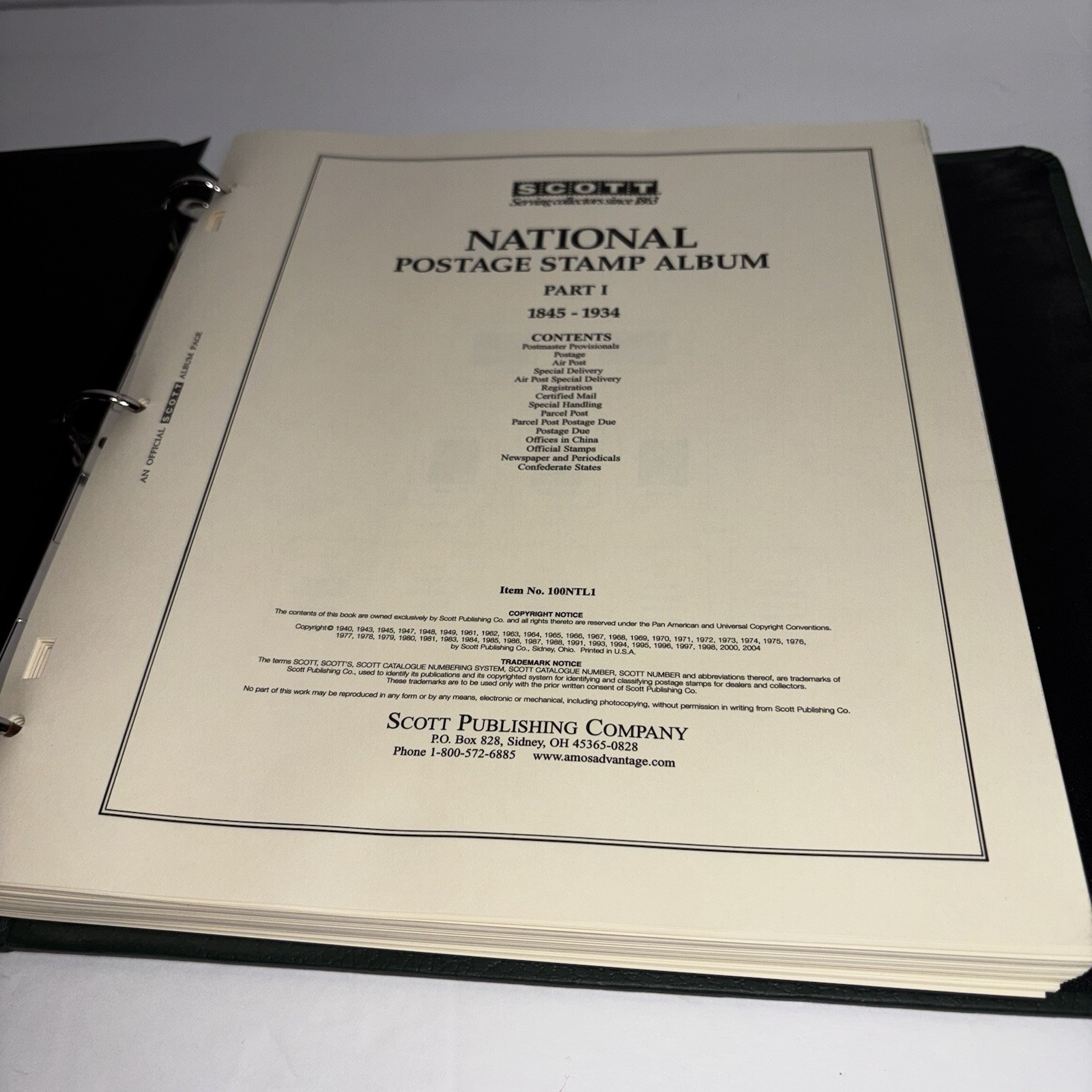 Scott National Series Stamp Album &Pages United States Part 1 1845-1934 #100NTL1