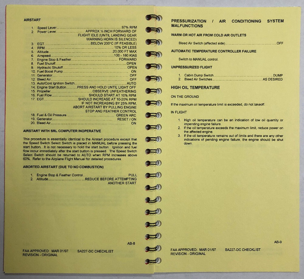 Lone Star Airlines SA-227 DC Emergency & Abnormal Quick Ref. Checklist 1997