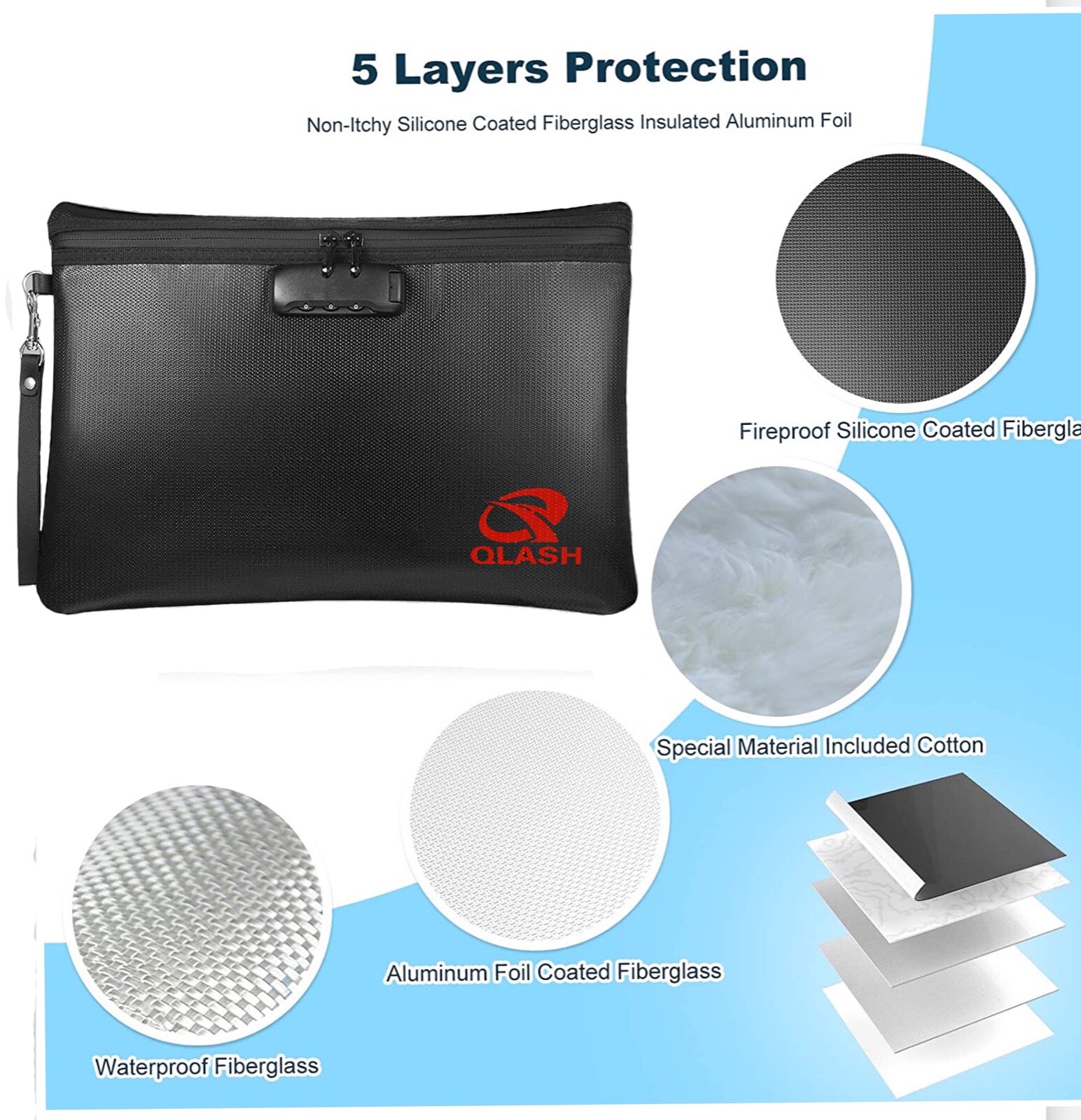 Large Fire Proof Bag with Lock 14x10" Document Pouch Waterproof Money Cash More