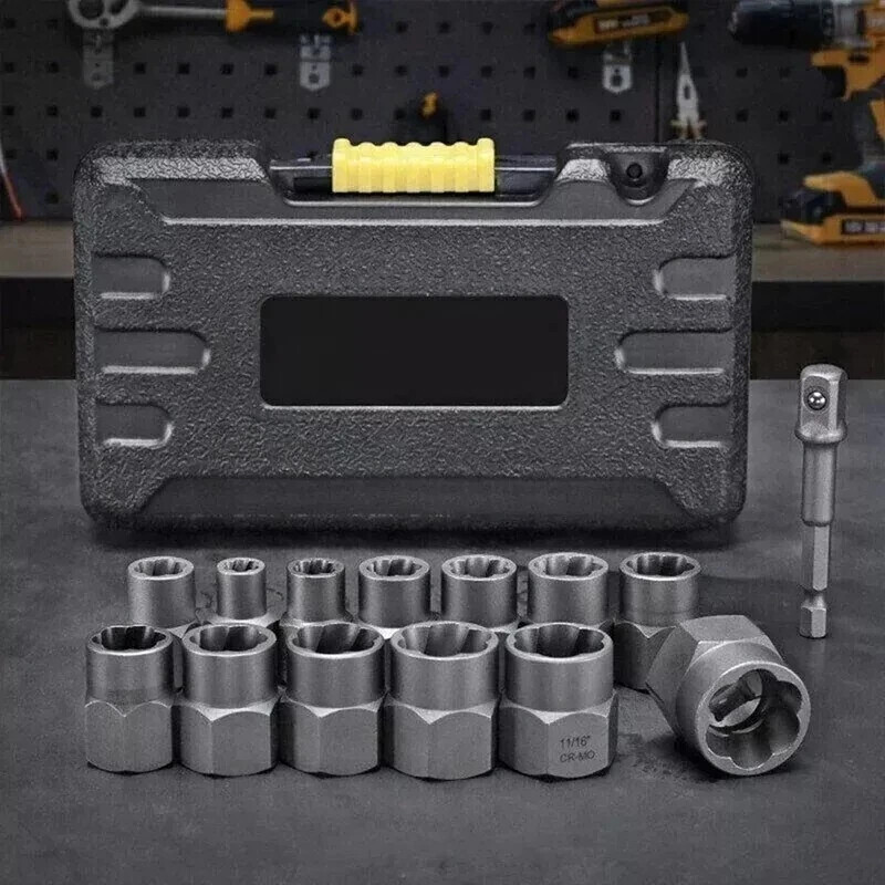 14PCS Impact Bolt Extractor Set Nut Remover Stripped Extraction Socket Tools