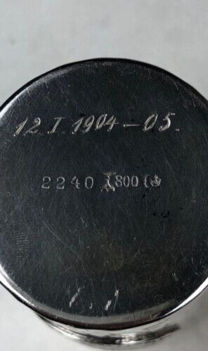 1904 German Hammered 800 Silver Beaker w/Hesse-Darmstadt 5 Mark Coin Attached
