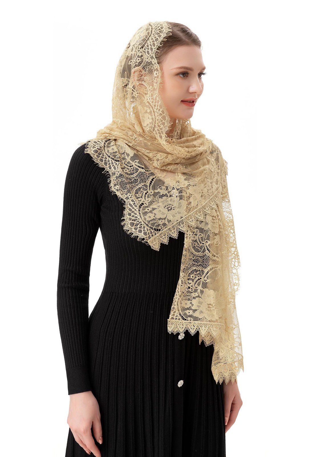 Rectangular Chapel Veil Spanish Lace Floral Mantilla Veils Wrap Shawl Mass He...