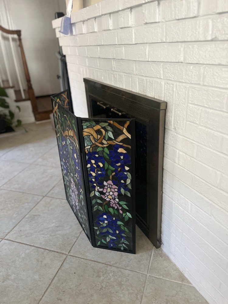 Stained Glass Hand Painted 3 Panel Fireplace Screen