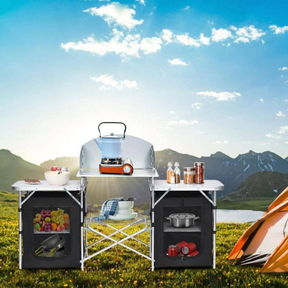 Folding Camping Table with Storage Rack