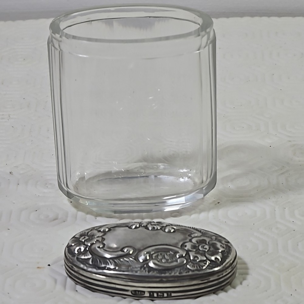 Antique Victorian Silver Art Deco Style Lid Dressing Table Jar Container 1900