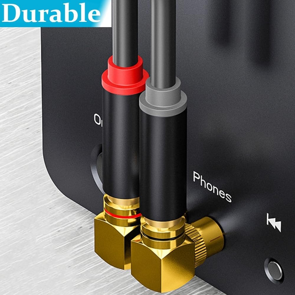 2-Pack RCA Right Angle Adapter 90 Degree Male to 2-PACK, Gold Plated