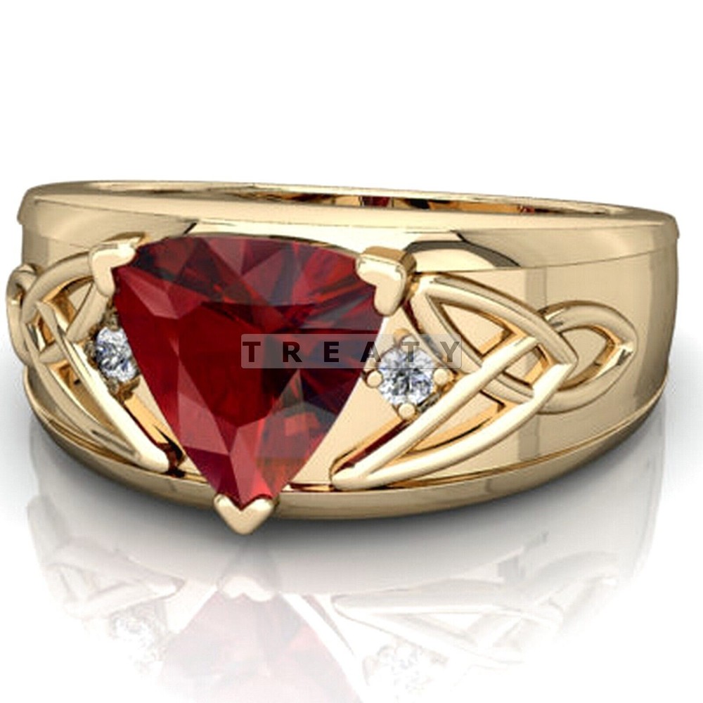Ruby Emerald Cut Gemstone With 14K Solid White Gold Ring For Men's #101