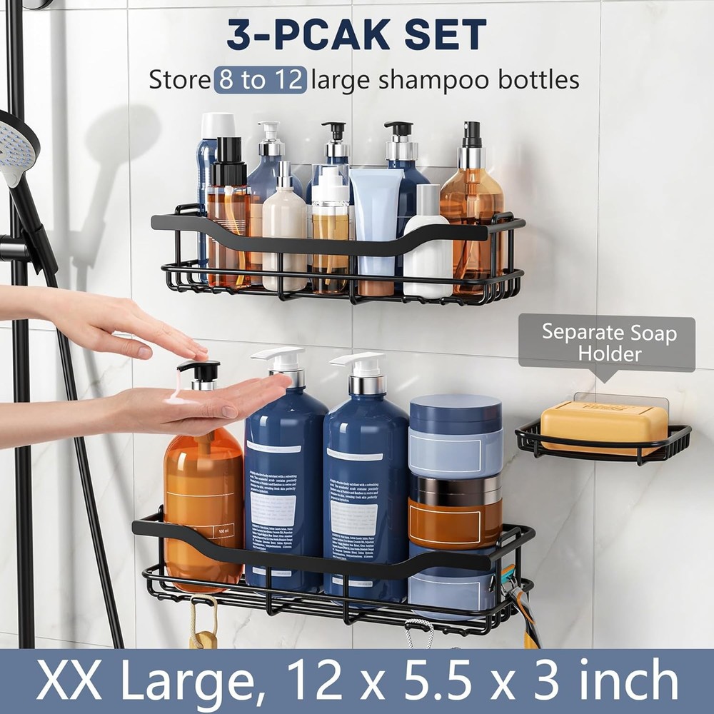 3-Pack Shower Caddy W/ Soap Holder Adhesive Rustproof No-drill Strudy Loading