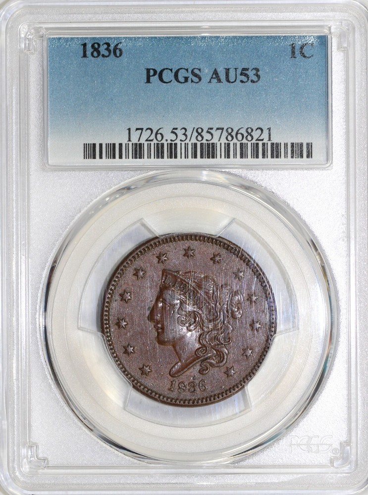 1836 1c N-7 Matron Head Large Cent PCGS AU 53