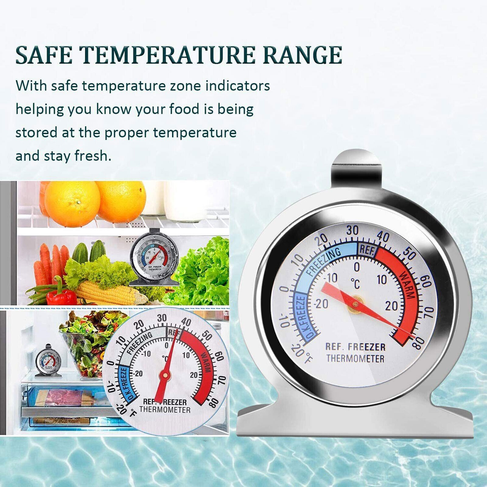 4*Refrigerator Freezer Thermometer Fridge DIAL Type Stainless Steel Hang Stand