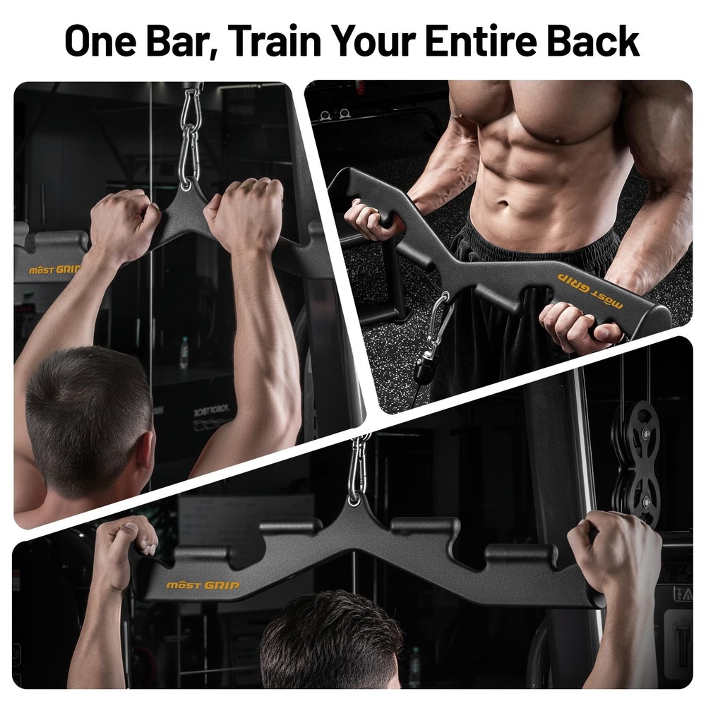MOST GRIP LAT Pull Down Bar with 6 Ergonomic Handles, Neutral Grip Black