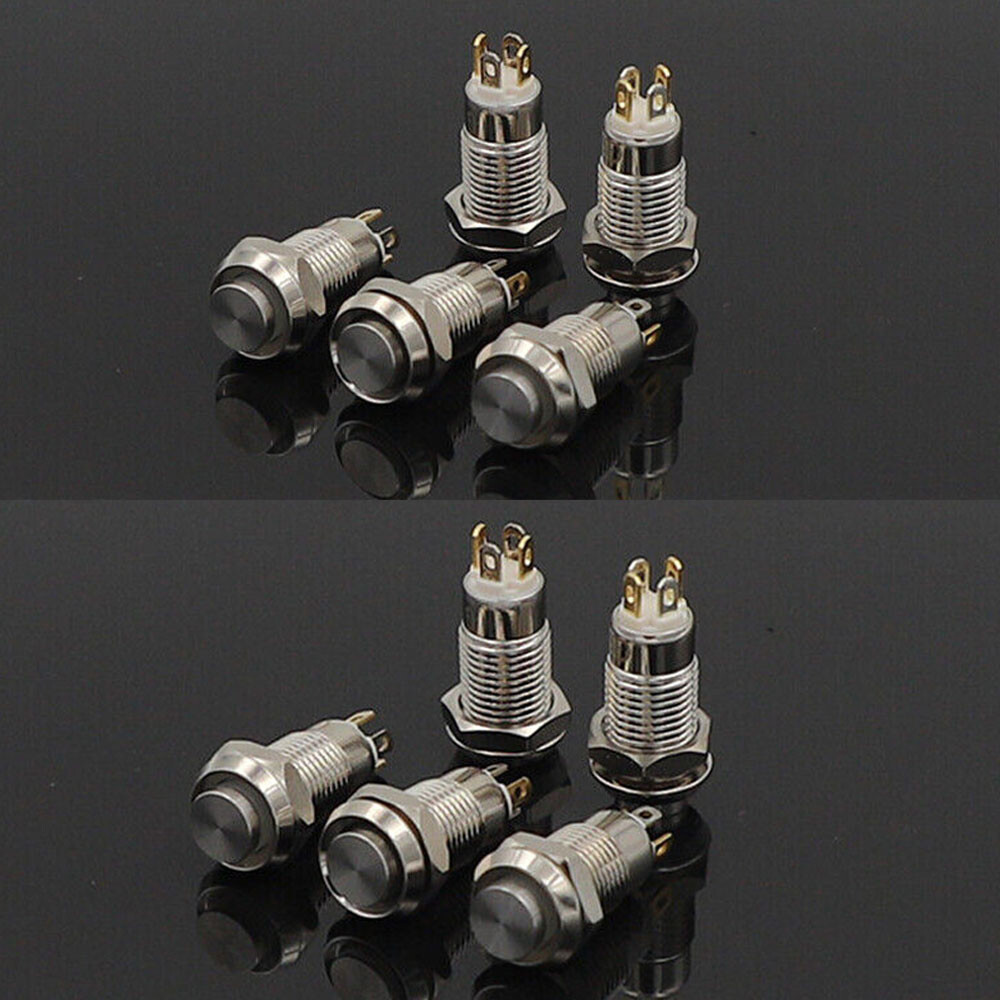 2PC 8mm White Metal Push Button Switch 4Pin LED Latching Self Locking Waterproof