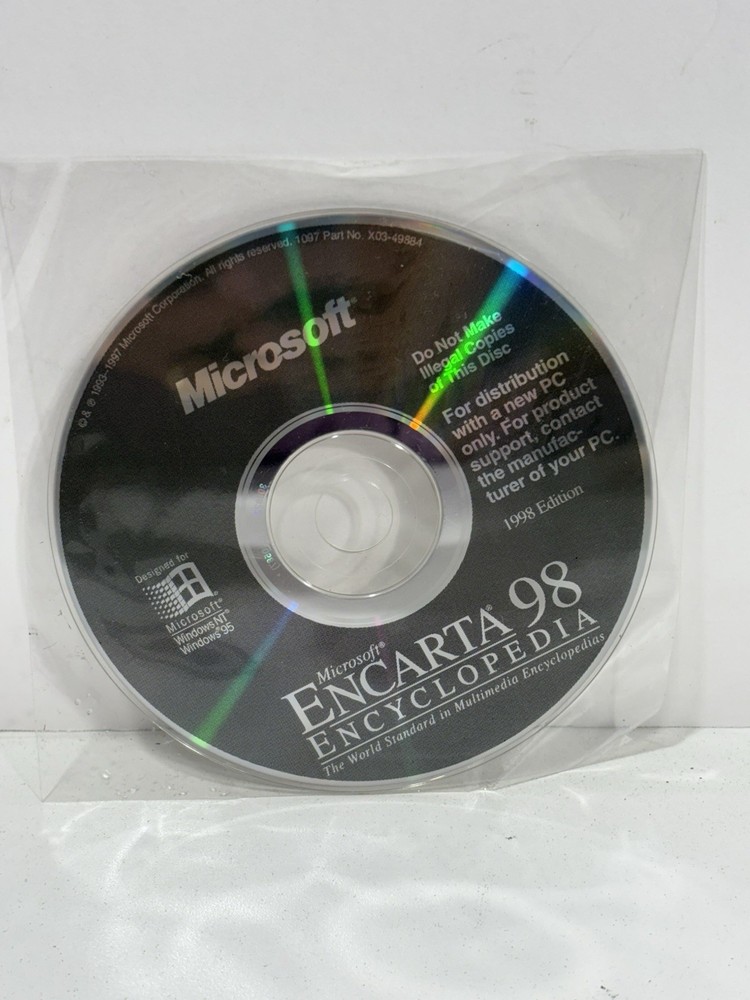 MICROSOFT ENCARTA 98 ENCYCLOPEDIA COMPUTER SOFTWARE CD Disc