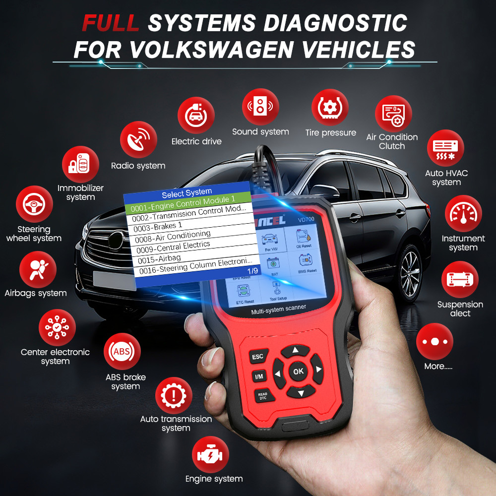 ANCEL VD700-US For VW Car OBD2 Scanner Fault Code Reader All System Diagnostic