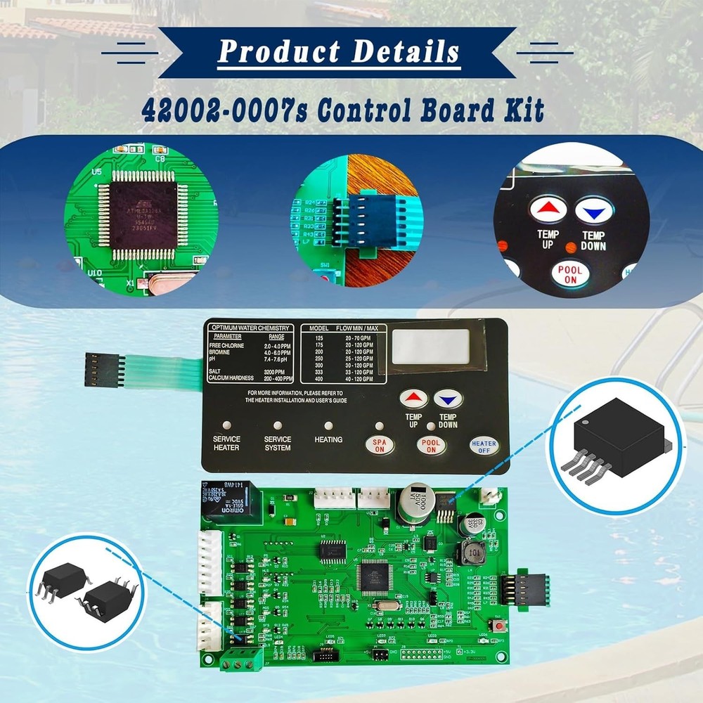 Upgraded Control Board Kit for Pentair Max-E-Therm Pool Heater with Switch Pad