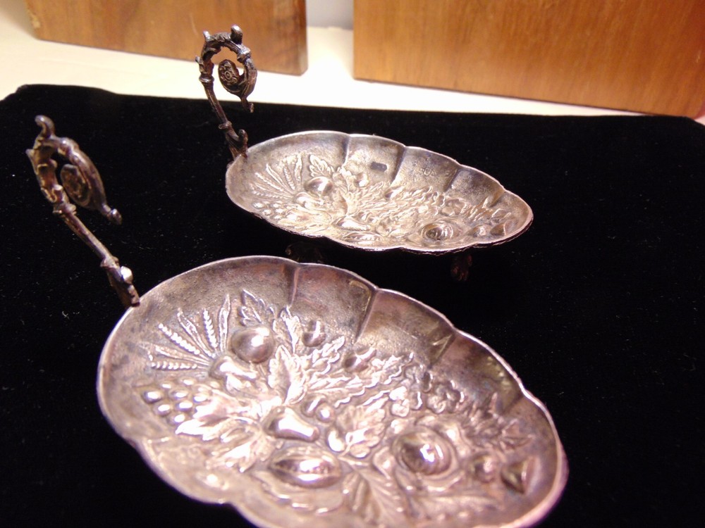 2 Mint antique dishes footed silver