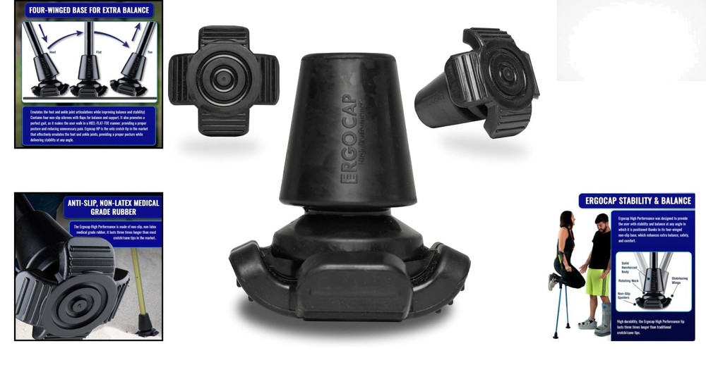 Ergocap High-Performance Crutch Rubber Tip - Universal Fit with Shock Absorption