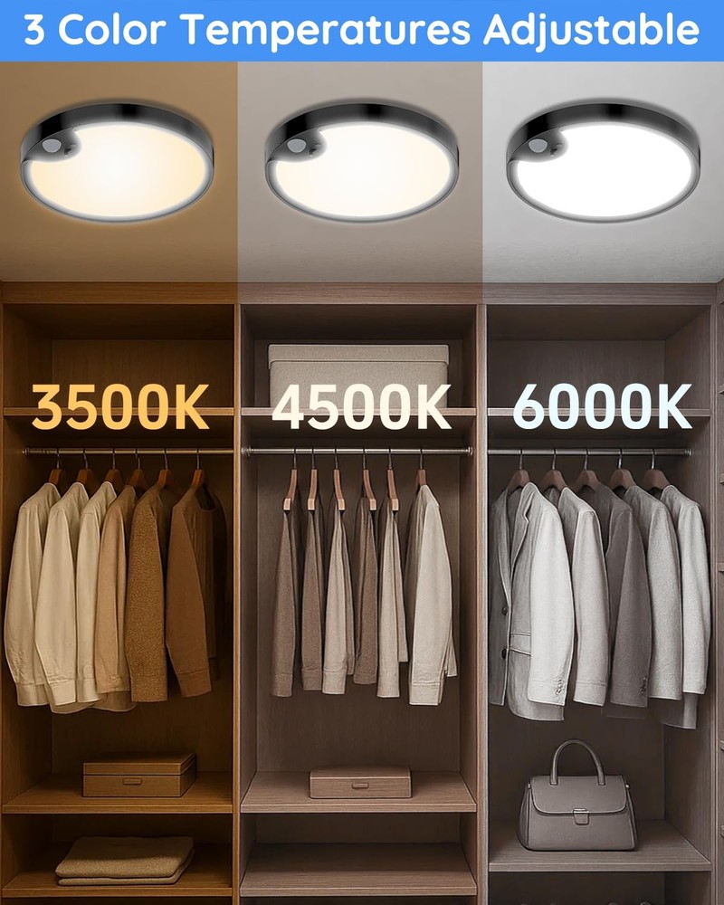 Waterproof Shower Light Indoor - Rechargeable Motion Sensor Ceiling Light, 3C...