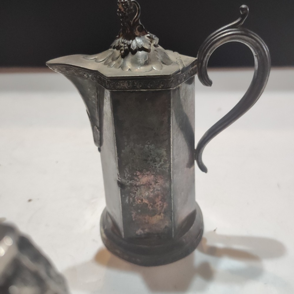 3 Vintage Silver Over Copper Hinged Lid Tea Pots