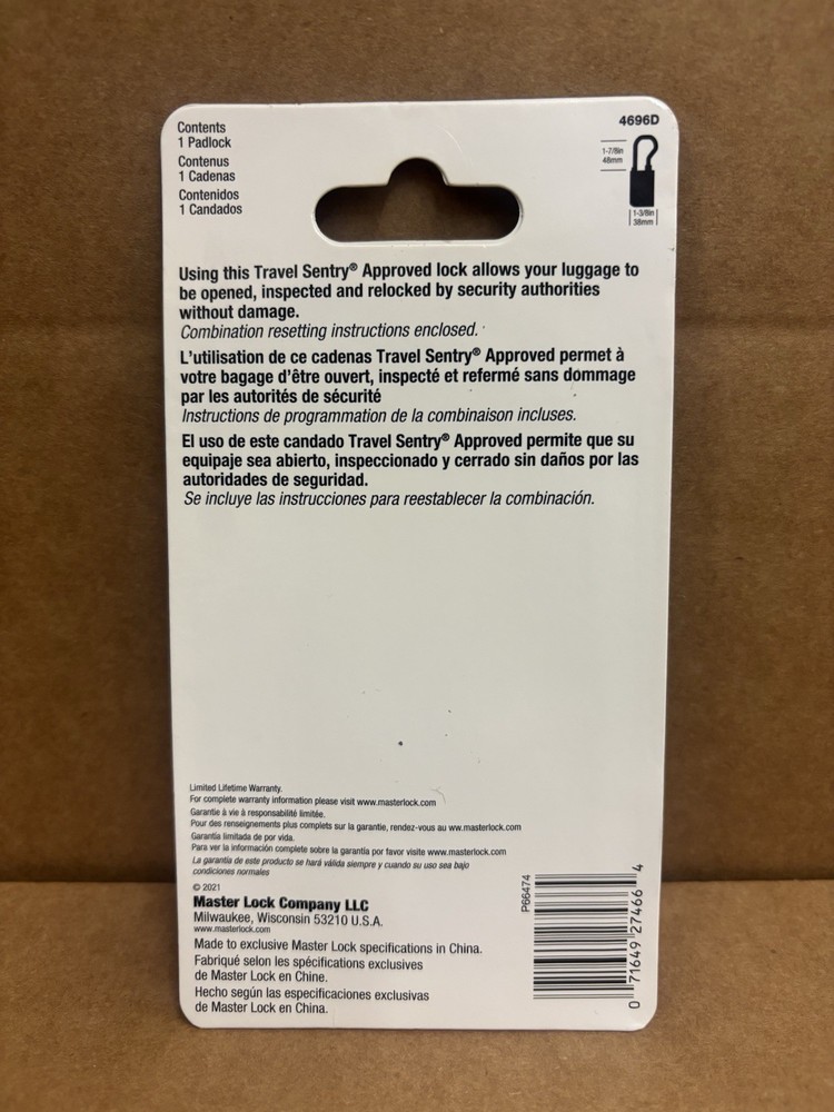 Master Lock Padlock Set & Reset Airport Accepted 4696D